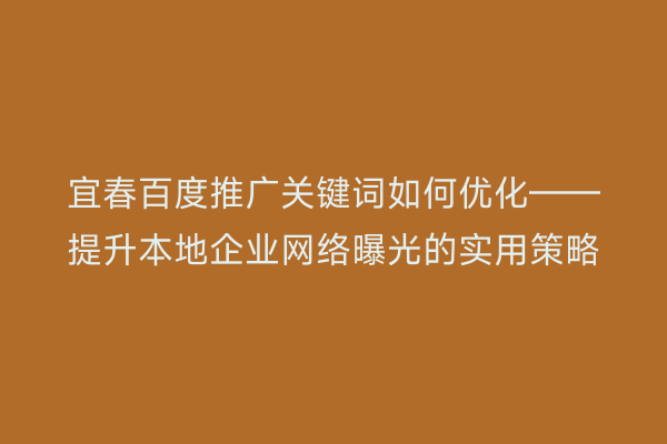 宜春百度推广关键词如何优化——提升本地企业网络曝光的实用策略