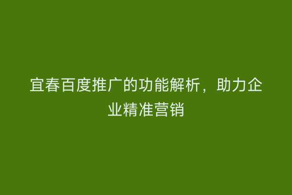 宜春百度推广的功能解析，助力企业精准营销