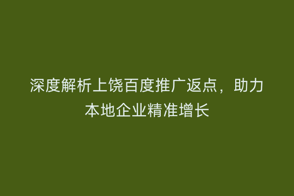 深度解析上饶百度推广返点，助力本地企业精准增长