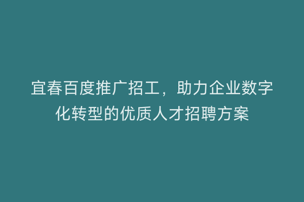 宜春百度推广招工,助力企业数字化转型的优质人才招聘方案