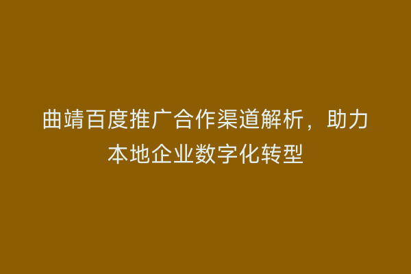 曲靖百度推广合作渠道解析,助力本地企业数字化转型