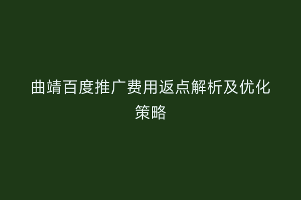 曲靖百度推广费用返点解析及优化策略
