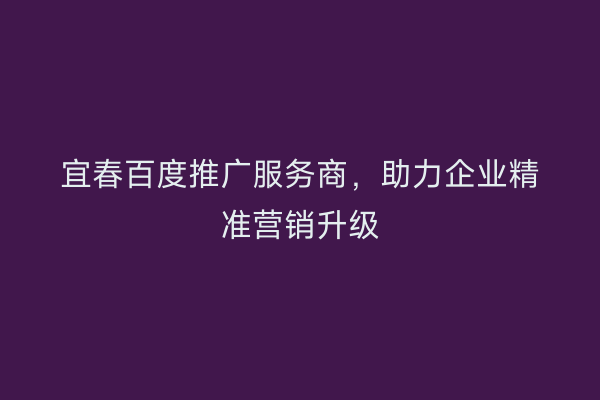 宜春百度推广服务商,助力企业精准营销升级