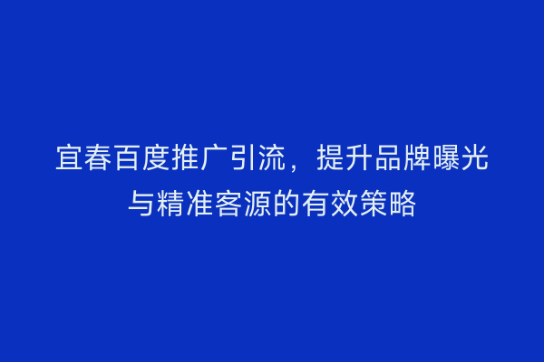 宜春百度推广引流，提升品牌曝光与精准客源的有效策略