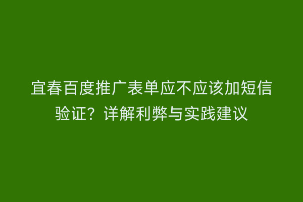 宜春百度推广表单应不应该加短信验证?详解利弊与实践建议
