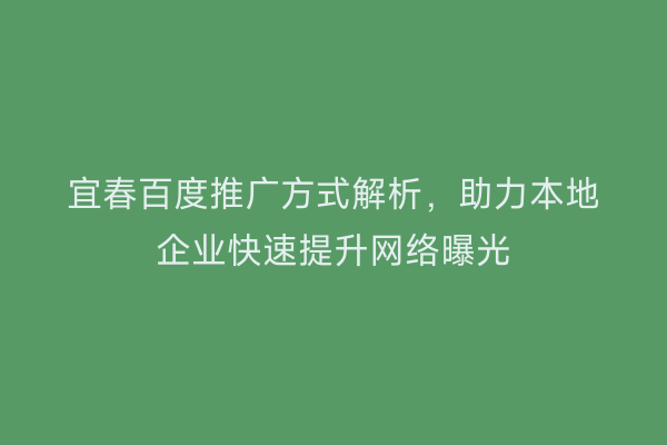 宜春百度推广方式解析,助力本地企业快速提升网络曝光