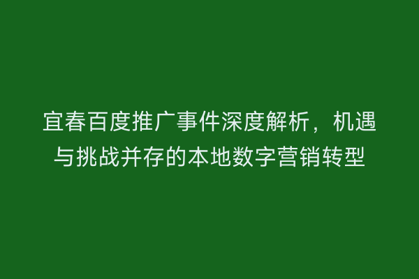 宜春百度推广事件深度解析，机遇与挑战并存的本地数字营销转型