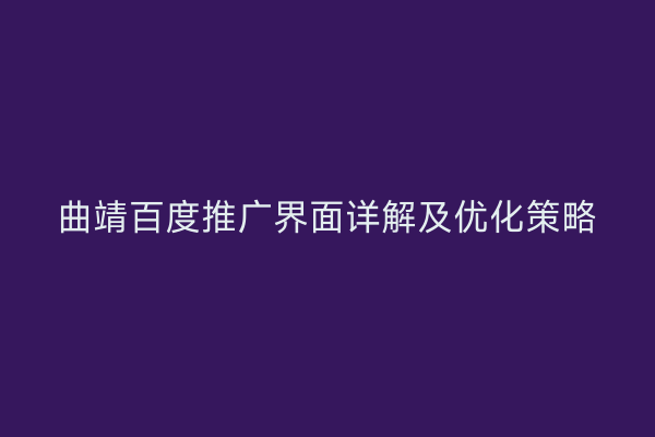 曲靖百度推广界面详解及优化策略