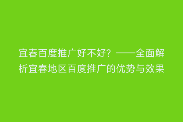 宜春百度推广好不好?——全面解析宜春地区百度推广的优势与效果
