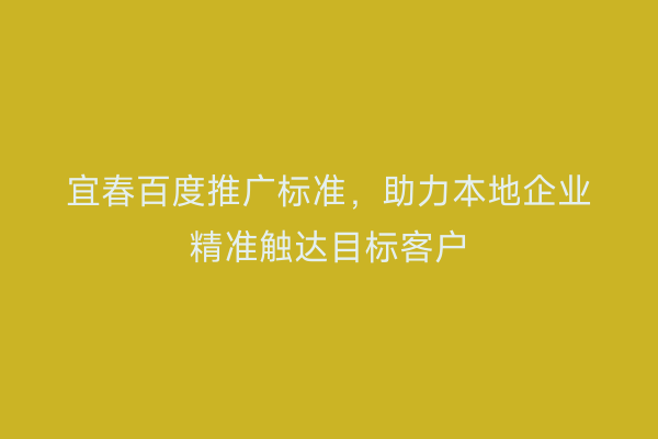 宜春百度推广标准,助力本地企业精准触达目标客户