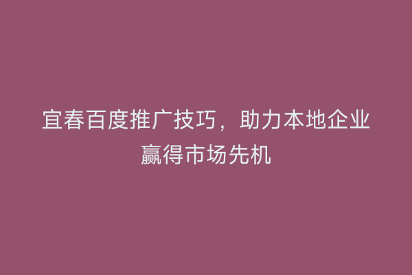 宜春百度推广技巧，助力本地企业赢得市场先机