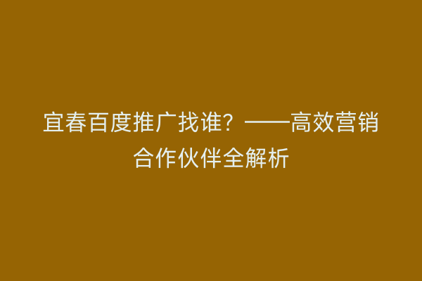 宜春百度推广找谁？——高效营销合作伙伴全解析