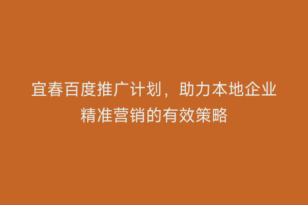 宜春百度推广计划，助力本地企业精准营销的有效策略
