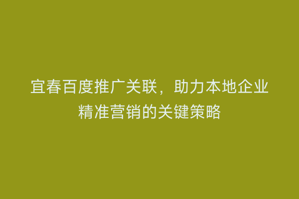 宜春百度推广关联，助力本地企业精准营销的关键策略