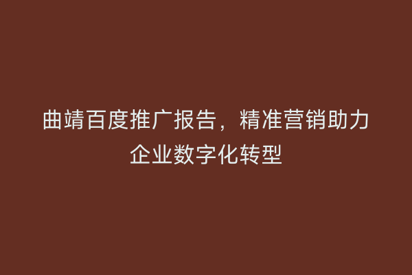曲靖百度推广报告,精准营销助力企业数字化转型