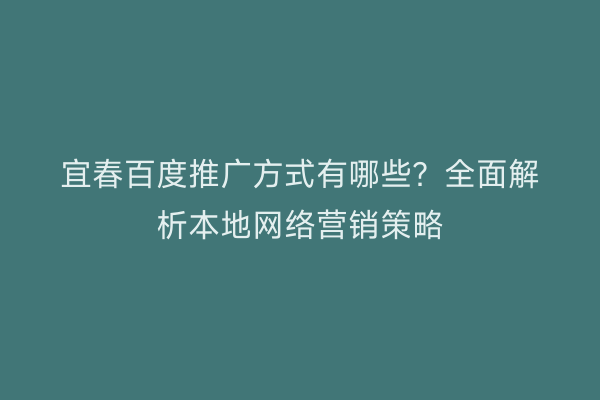 宜春百度推广方式有哪些？全面解析本地网络营销策略