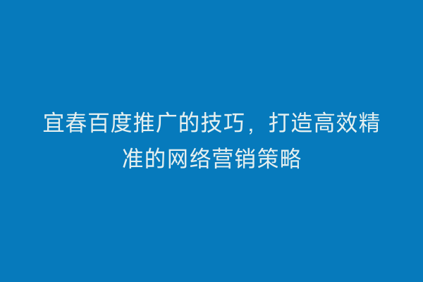 宜春百度推广的技巧，打造高效精准的网络营销策略