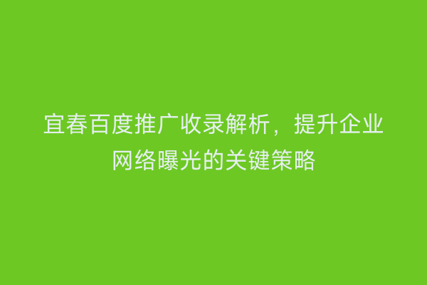 宜春百度推广收录解析，提升企业网络曝光的关键策略