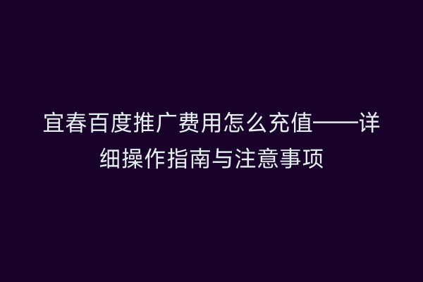 宜春百度推广费用怎么充值——详细操作指南与注意事项