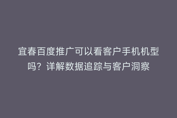 宜春百度推广可以看客户手机机型吗?详解数据追踪与客户洞察