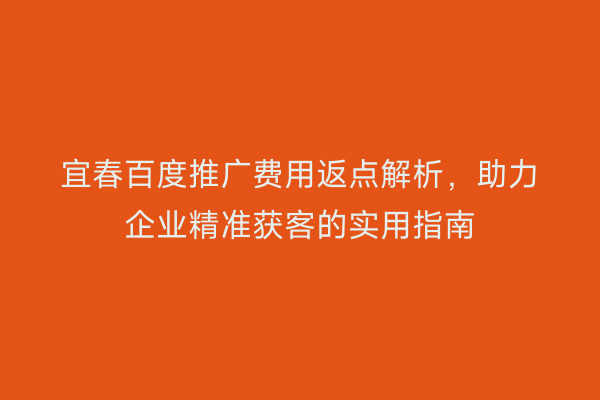 宜春百度推广费用返点解析,助力企业精准获客的实用指南