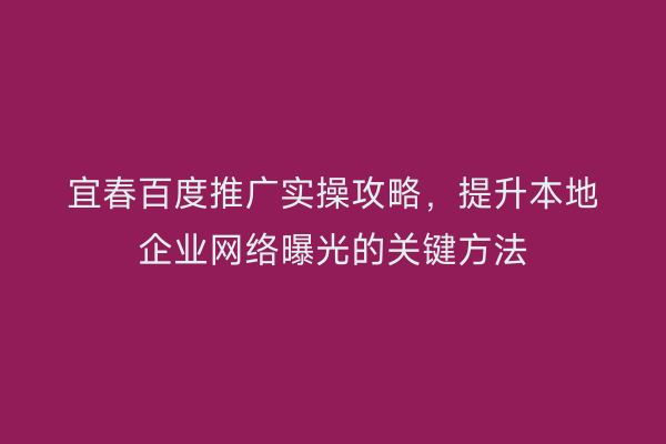 宜春百度推广实操攻略，提升本地企业网络曝光的关键方法
