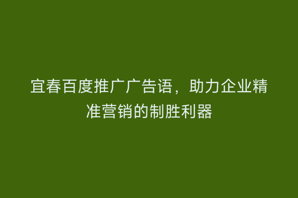 宜春百度推广广告语,助力企业精准营销的制胜利器