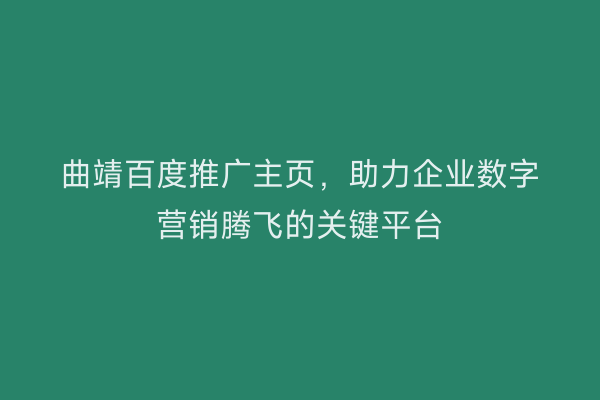 曲靖百度推广主页,助力企业数字营销腾飞的关键平台