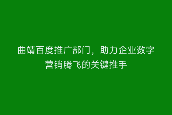 曲靖百度推广部门,助力企业数字营销腾飞的关键推手