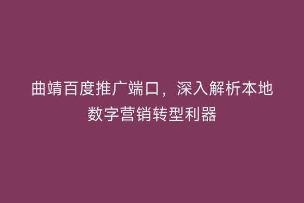 曲靖百度推广端口,深入解析本地数字营销转型利器