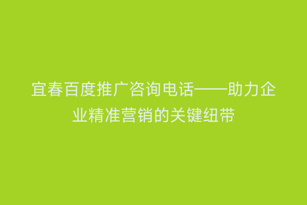 宜春百度推广咨询电话——助力企业精准营销的关键纽带