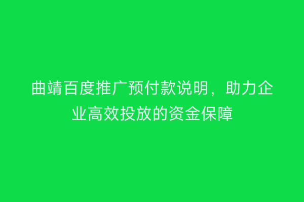 曲靖百度推广预付款说明,助力企业高效投放的资金保障