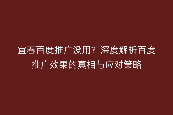 宜春百度推广没用?深度解析百度推广效果的真相与应对策略