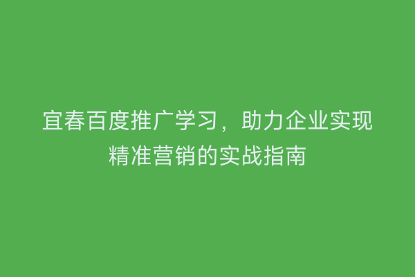 宜春百度推广学习,助力企业实现精准营销的实战指南