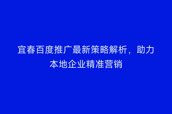 宜春百度推广最新策略解析，助力本地企业精准营销