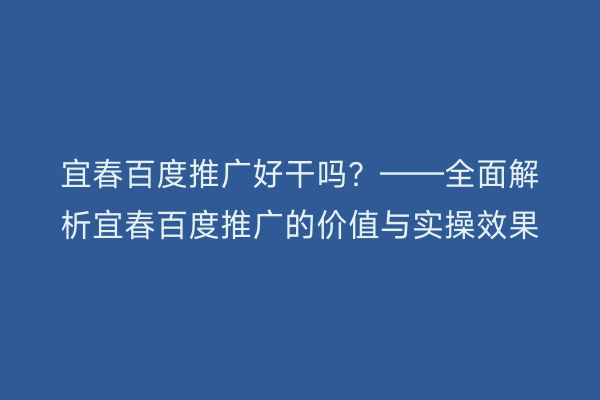 宜春百度推广好干吗？——全面解析宜春百度推广的价值与实操效果