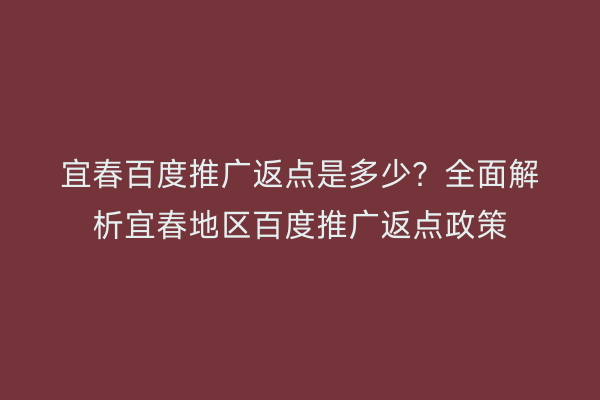 宜春百度推广返点是多少？全面解析宜春地区百度推广返点政策