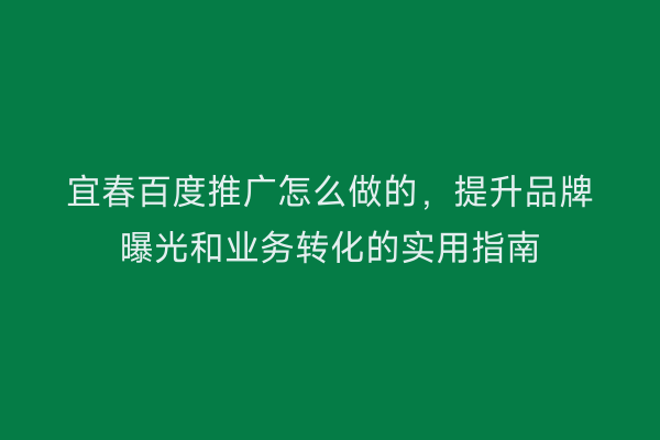 宜春百度推广怎么做的,提升品牌曝光和业务转化的实用指南