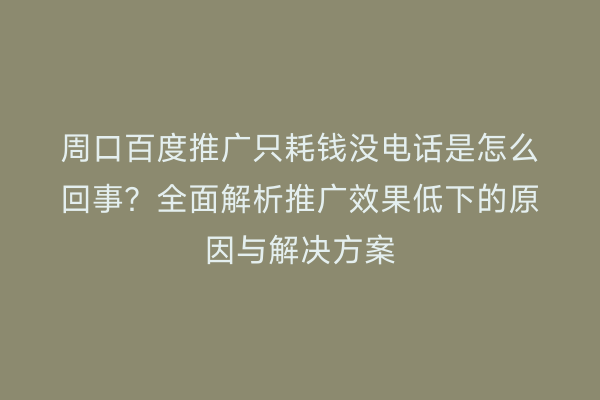 周口百度推广只耗钱没电话是怎么回事?全面解析推广效果低下的原因与解决方案
