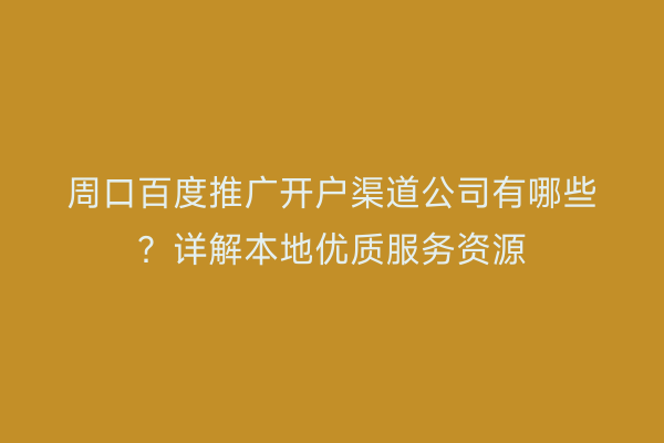 周口百度推广开户渠道公司有哪些?详解本地优质服务资源