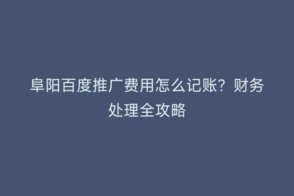 阜阳百度推广费用怎么记账?财务处理全攻略