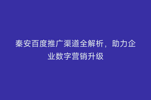秦安百度推广渠道全解析,助力企业数字营销升级
