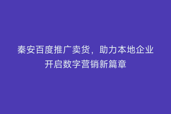 秦安百度推广卖货,助力本地企业开启数字营销新篇章