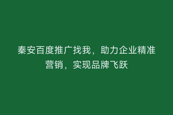 秦安百度推广找我,助力企业精准营销,实现品牌飞跃