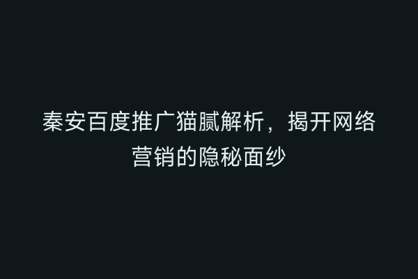 秦安百度推广猫腻解析,揭开网络营销的隐秘面纱