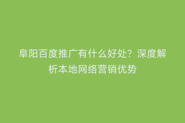 阜阳百度推广有什么好处？深度解析本地网络营销优势