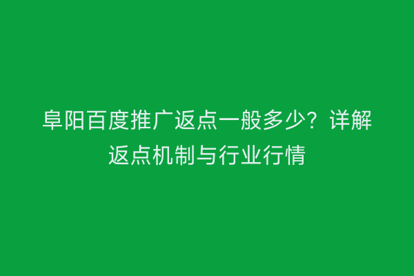 阜阳百度推广返点一般多少？详解返点机制与行业行情