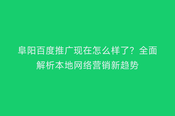 阜阳百度推广现在怎么样了?全面解析本地网络营销新趋势