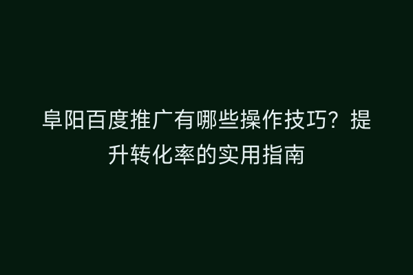 阜阳百度推广有哪些操作技巧?提升转化率的实用指南