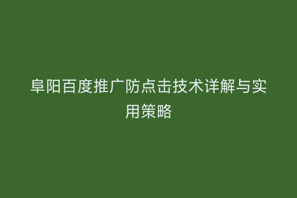 阜阳百度推广防点击技术详解与实用策略